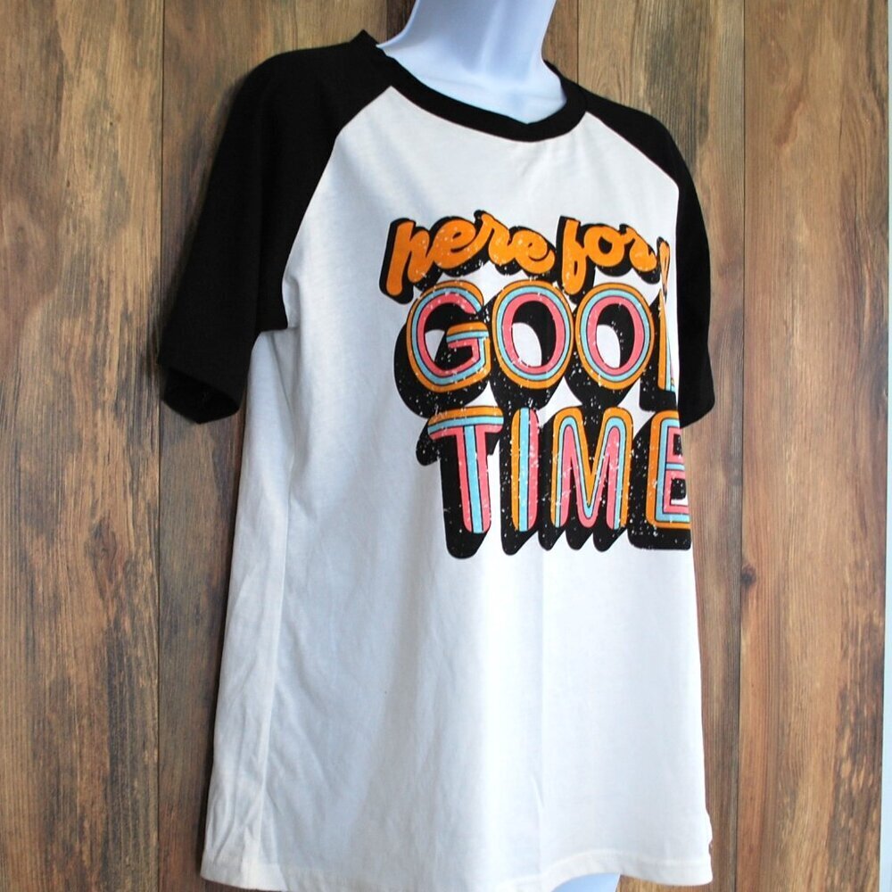Women's L "Here for a Good Time" Tee Black White Tshirt - Picture 5 of 7
